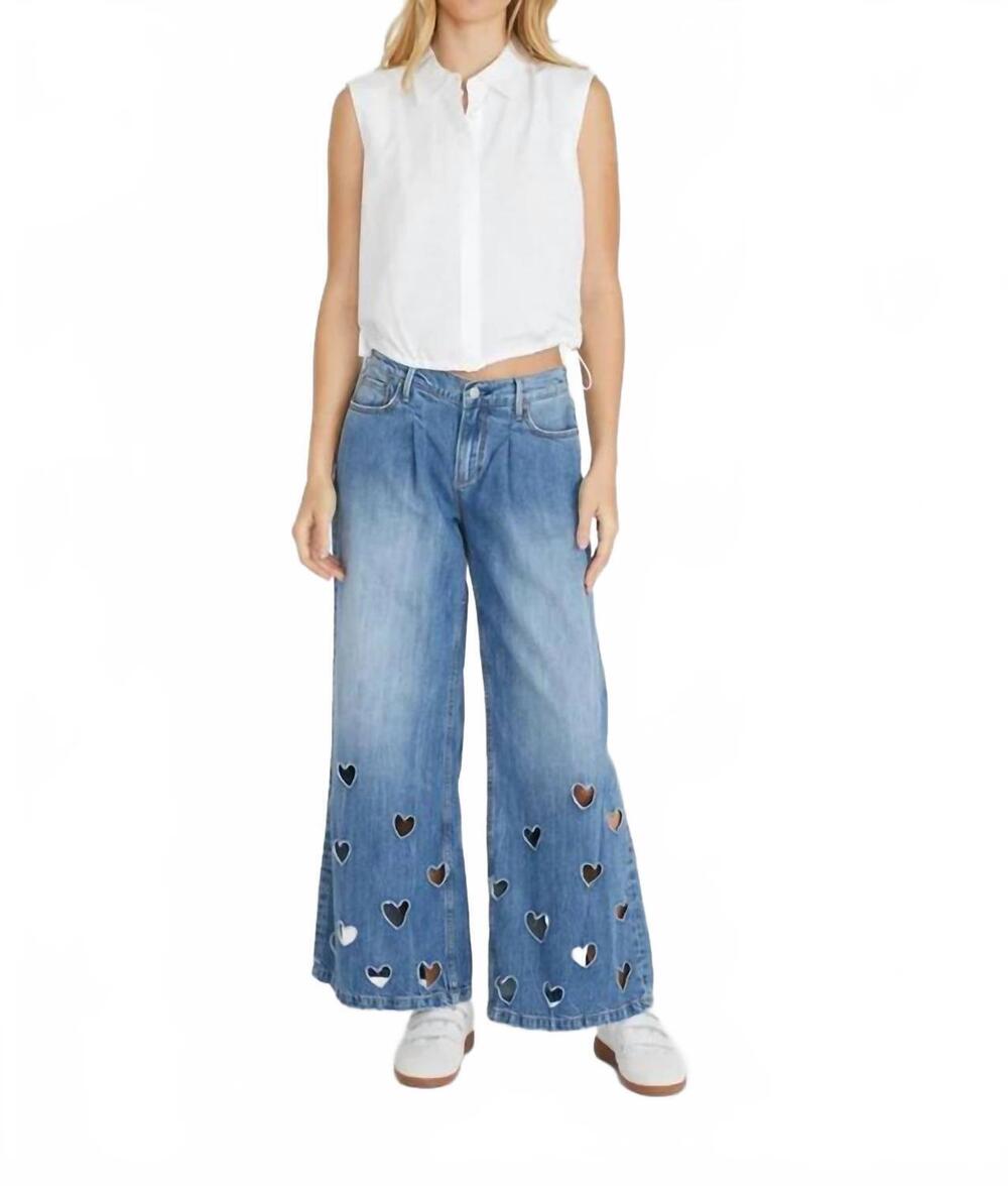 NEW DRIFTWOOD eloise mid rise wide leg heart cutout jean in medium wash